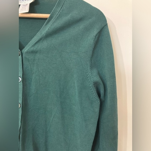 PENDLETON Large P Silk blend cardigan Vneck button down hunter green - Picture 4 of 7